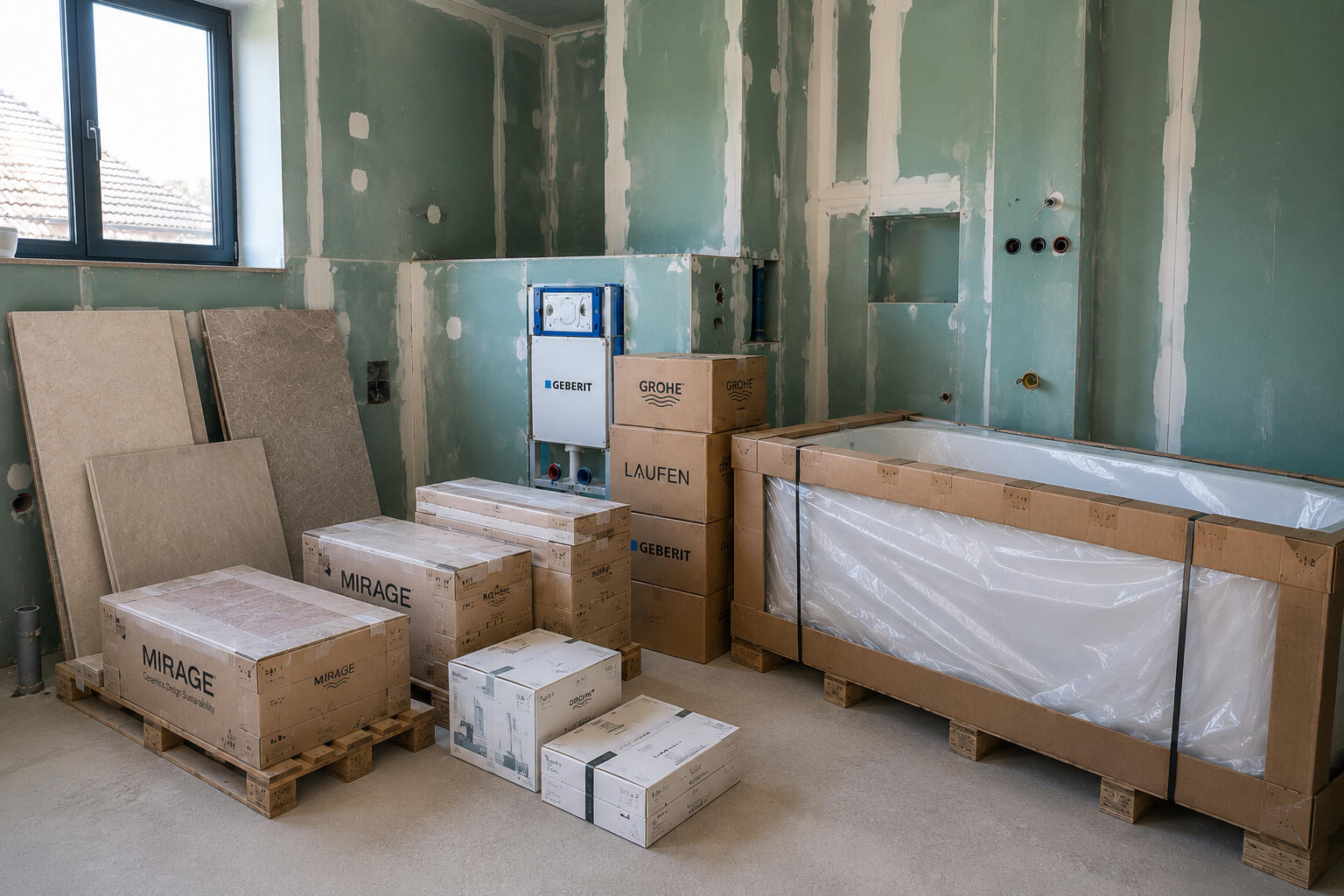Výběr materiálů pro koupelnu na míru Vzorky obkladů, dlažeb a koupelnových materiálů pro návrh koupelny na míru